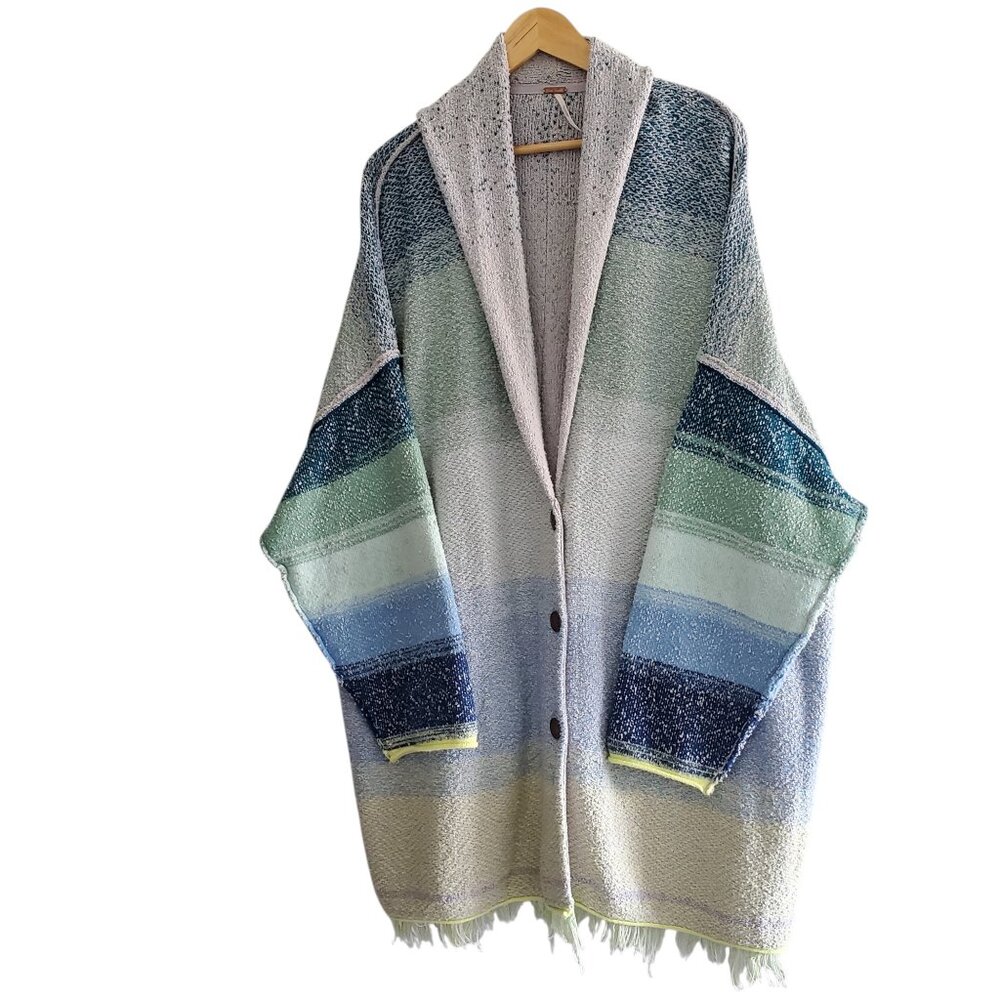 Free People Long Cardigan in Shades of Blue and Greens.  Size Small